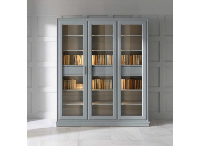 Étagère grise avec portes en verre - solution de rangement élégante pour votre collection de livres