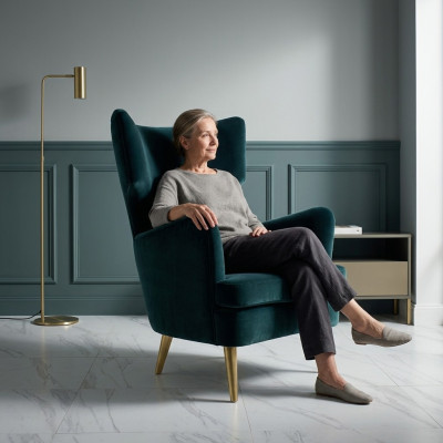 Fauteuil à ailes Fauteuil de club Fauteuil de cocktail Fauteuil de salon de luxe Siège Vert in living room