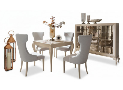 Salle à manger Table à manger Chaise Ensemble de salle à manger Coin repas Chaises Luxe Blanc Commode Ensemble de 6 pièces