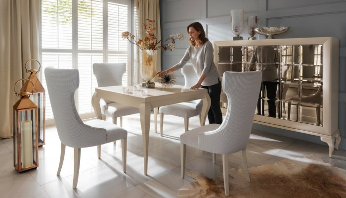 Salle à manger de luxe Table à manger Chaise Ensemble de salle à manger Chaises Dinette Luxueuse Ensemble Blanc 5 pièces