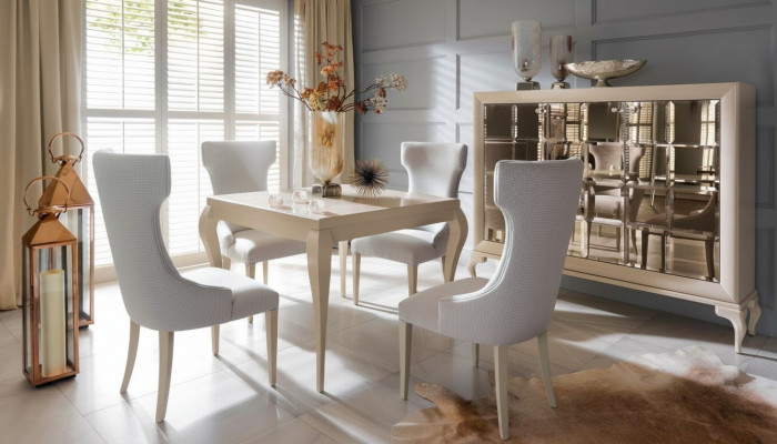 Salle à manger de luxe Table à manger Chaise Ensemble de salle à manger Chaises Dinette Luxueuse Ensemble Blanc 5 pièces