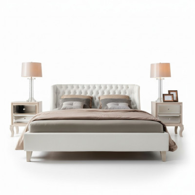 Chambre de luxe Lit Table de chevet Suite Lit double Lits 3pcs Moderne Blanc