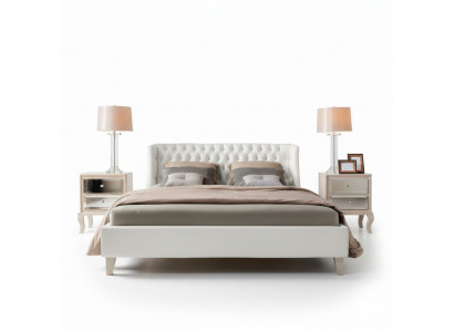 Chambre de luxe Lit Table de chevet Suite Lit double Lits 3pcs Moderne Blanc