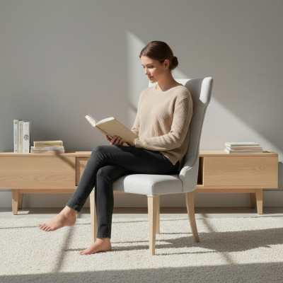 Chaise de salle à manger Chaise Fauteuil Inclinable Chaises de salle à manger Bois Moderne Luxe Gris