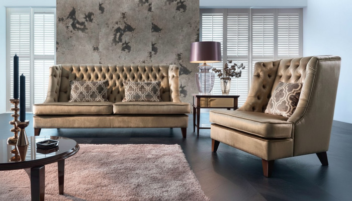 Ensemble de canapé Canapé Suite 3 places Fauteuil Chesterfield Moderne en Tissu Marron 3 pièces