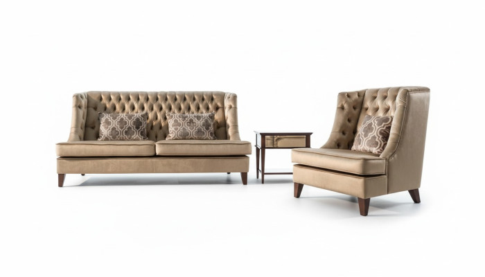 Ensemble de canapé Canapé Suite 3 places Fauteuil Chesterfield Moderne en Tissu Marron 3 pièces