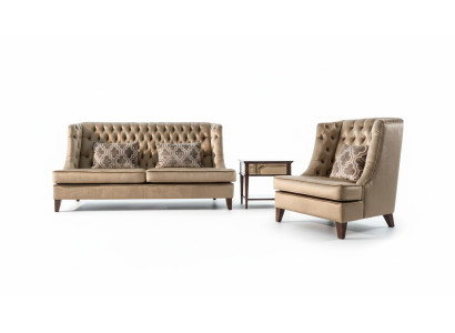 Ensemble de canapé Canapé Suite 3 places Fauteuil Chesterfield Moderne en Tissu Marron 3 pièces