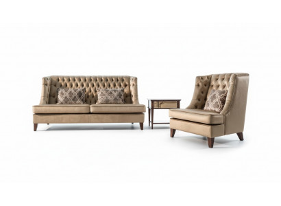 Ensemble de canapé Canapé Suite 3 places Fauteuil Chesterfield Moderne en Tissu Marron 3 pièces