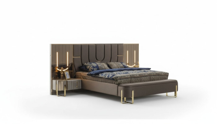 Lit de luxe Lits lit double moderne Cadre de lit marron Chambre à coucher neuf