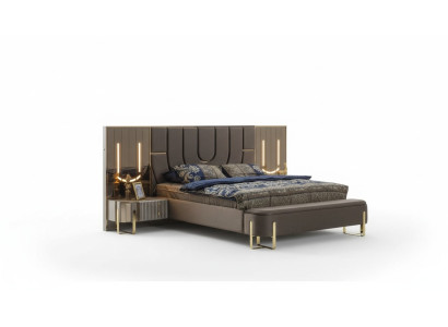 Lit de luxe Lits lit double moderne Cadre de lit marron Chambre à coucher neuf