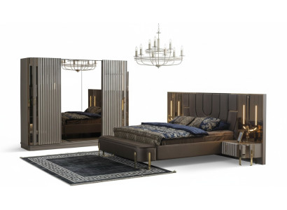 Chambre Suite Lit double Lit de luxe Moderne Marron Ensemble 4 pièces neuf
