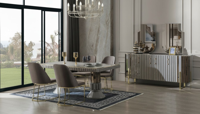 Ensemble de salle à manger Salle à manger Table à manger Suite Luxe Chaises Espace repas Gris 6 pièces