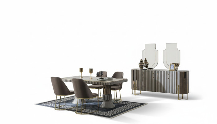 Ensemble de salle à manger Salle à manger Table à manger Suite Luxe Chaises Espace repas Gris 6 pièces
