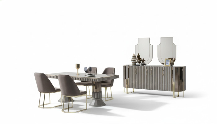 Ensemble de salle à manger de luxe moderne Salle à manger Table à manger Suite Chaises Espace repas Gris 5 pièces