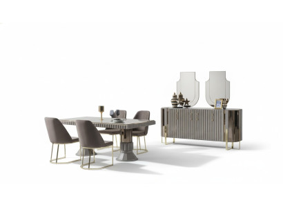 Ensemble de salle à manger de luxe moderne Salle à manger Table à manger Suite Chaises Espace repas Gris 5 pièces