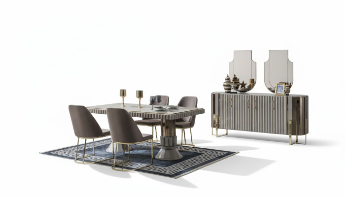 Suite Salle à manger Salle à manger Table à manger Chaises de luxe Espace repas Gris 7 pièces
