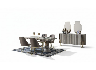 Suite Salle à manger Salle à manger Table à manger Chaises de luxe Espace repas Gris 7 pièces