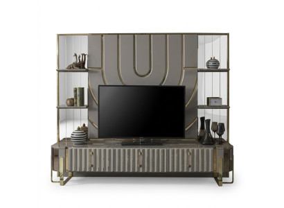 Meuble TV Meuble TV Bas Sideboard Salon Or Gris Luxe Bois nouveau