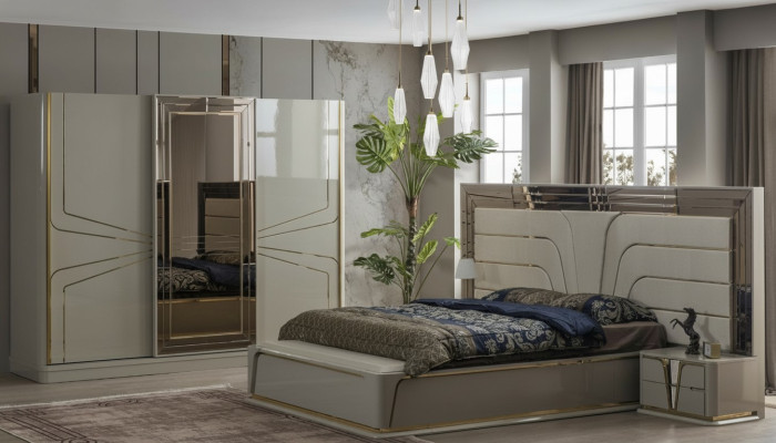 Ensemble de chambre moderne en beige avec une touche européenne