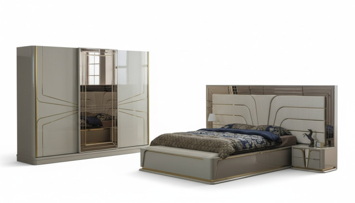 Ensemble de chambre moderne en beige avec une touche européenne