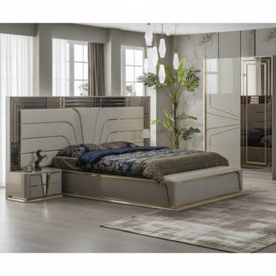 Chambre Suite Lit double Lit de luxe Moderne Beige Ensemble 3 pièces neuf