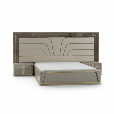 Chambre Suite Lit double Lit de luxe Moderne Beige Ensemble 3 pièces neuf