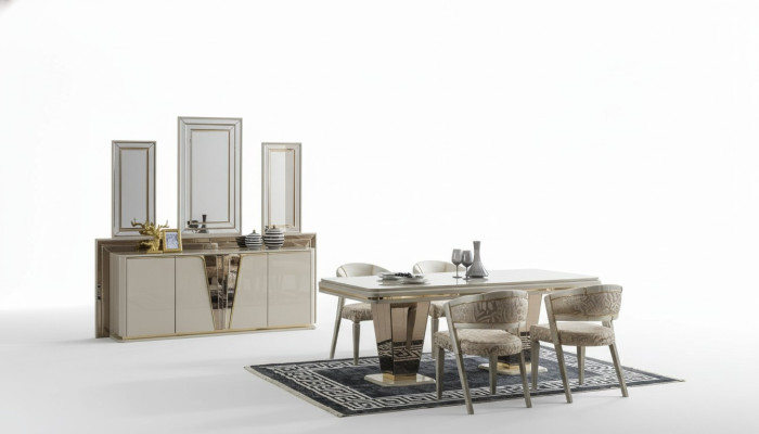 Luxus-Esstisch Esszimmer Esstisch Garnitur Stühle Essbereich Beige 6 Stück