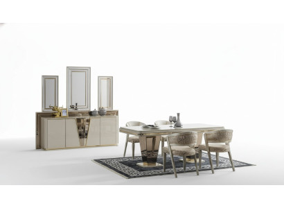 Luxus-Esstisch Esszimmer Esstisch Garnitur Stühle Essbereich Beige 6 Stück