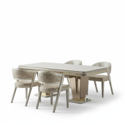 Coin repas ensemble de salle à manger de luxe Salle à manger Table de salle à manger Chaises Beige 5 pièces