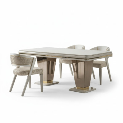 Suite de salle à manger de luxe Ensemble de salle à manger Salle à manger Table de salle à manger Chaises Salle à manger Beige 7 pièces