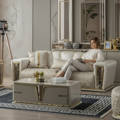 Table basse moderne en acier inoxydable pour le salon, mobilier en bois de design beige