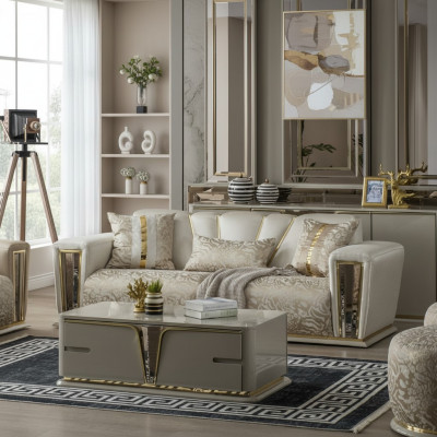Table basse moderne en acier inoxydable pour le salon, mobilier en bois de design beige