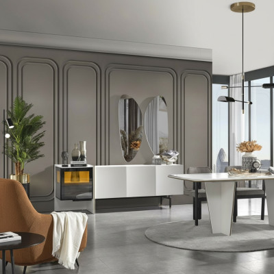 Suite Salle à manger Salle à manger Table à manger Chaises de luxe Espace repas 7 pièces Blanc