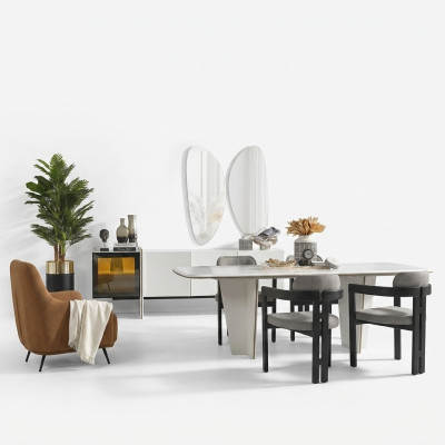 Suite Salle à manger Salle à manger Table à manger Chaises de luxe Espace repas 7 pièces Blanc