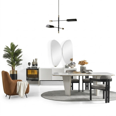 Jeu de salle à manger Suite Salle à manger Table à manger Chaises de luxe Espace repas 9 pièces Blanc