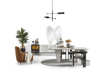 Jeu de salle à manger Suite Salle à manger Table à manger Chaises de luxe Espace repas 9 pièces Blanc