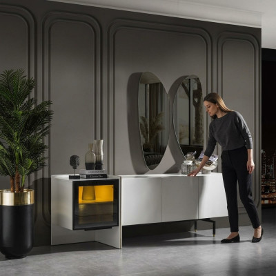 Groupe Sideboard Miroir Commode en bois Moderne Salle à manger Blanc Design neuf