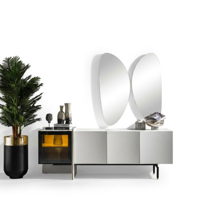 Groupe Sideboard Miroir Commode en bois Moderne Salle à manger Blanc Design neuf
