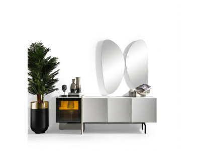 Groupe Sideboard Miroir Commode en bois Moderne Salle à manger Blanc Design neuf