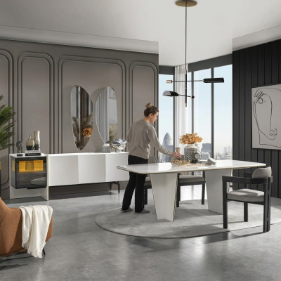 Table à manger Table à manger Salle à manger Coin repas Table Bois Moderne Blanc Salle à manger Luxe
