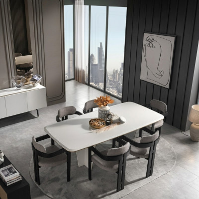 Ensemble de salle à manger Salle à manger Table à manger Chaises de luxe Espace repas 7 pièces Blanc