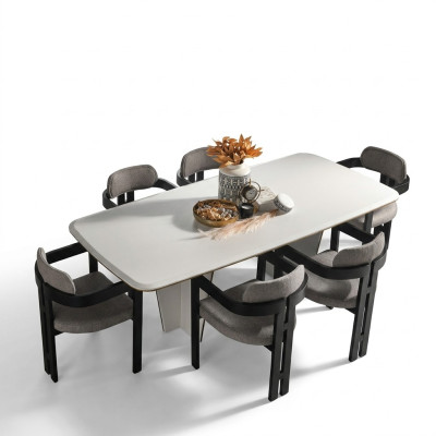 Ensemble de salle à manger Salle à manger Table à manger Chaises de luxe Espace repas 7 pièces Blanc