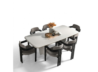 Ensemble de salle à manger Salle à manger Table à manger Chaises de luxe Espace repas 7 pièces Blanc