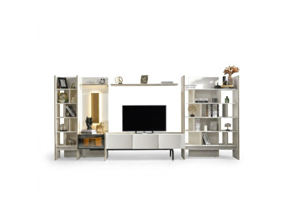 Unité murale de télévision, meuble TV, armoire TV, meuble bas, buffet, étagères en bois blanc