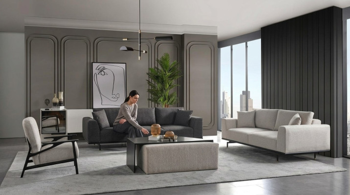 Ensemble complet de canapé canapés fauteuil canapé gris set set 4 pièces