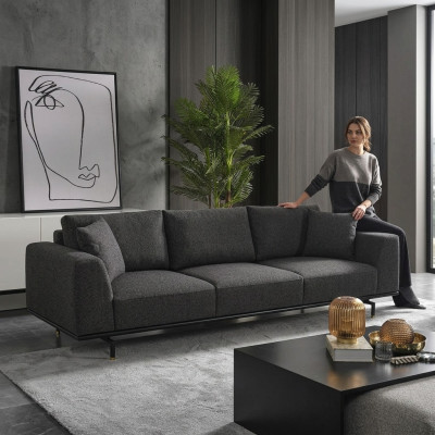 Canapé 4 places Canapés 4 places Design moderne Gris Tissu Polyester nouveau