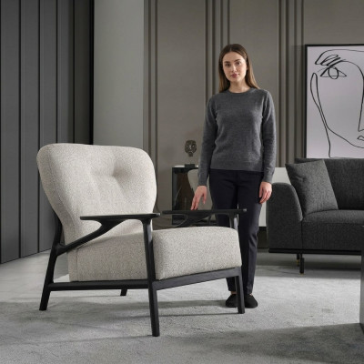 Fauteuil Wing Chair Moderne en Tissu Polyester Blanc Design pour Salon