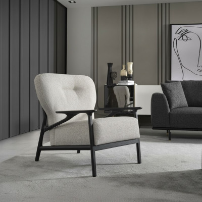 Fauteuil Wing Chair Moderne en Tissu Polyester Blanc Design pour Salon