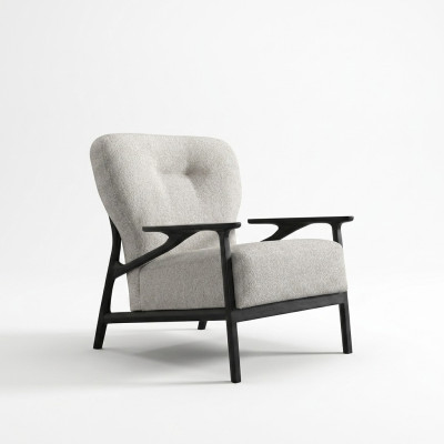 Fauteuil Wing Chair Moderne en Tissu Polyester Blanc Design pour Salon