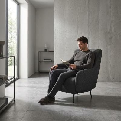 Fauteuil à oreilles Moderne Tissu Salon Polyester Gris Design Assise Nouvelle